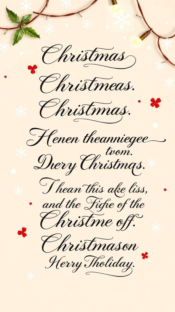 Elegant Christmas Quotes for Calligraphy Elegant calligraphy of Christmas quotes surrounded by festive decorations.